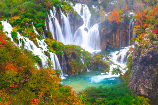 beautiful waterfalls on slopes of mountains