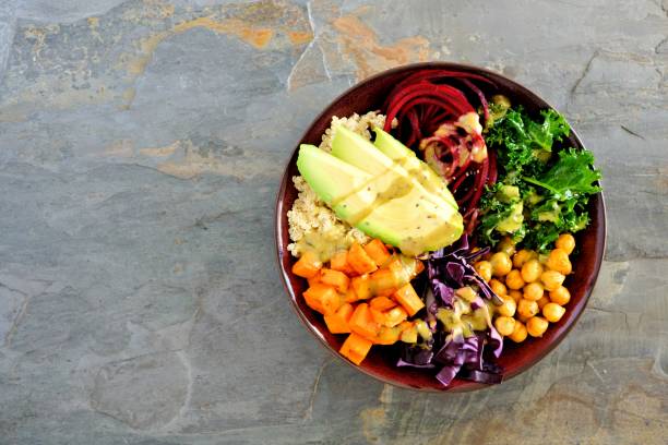 istock Healthy vegan lunch bowl. Above on slate. 913903722