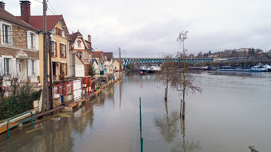 La Seine river flooding in Conflans Sainte Honorine, Yvelines, France
