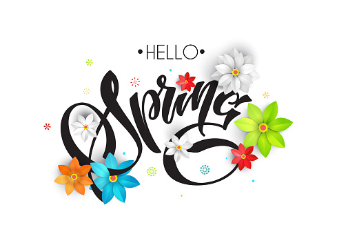 Web banner with paper flowers for spring sales. Vector illustration of realistic flowers, can be used in the magazine, online, store leaflets