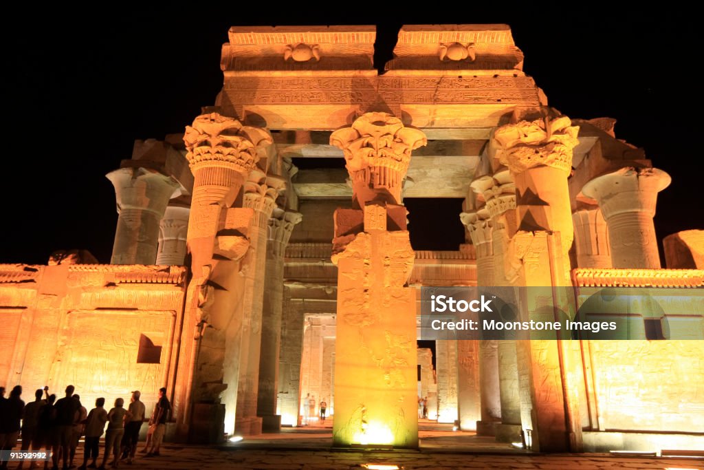 Temple of Sobek in Kom Ombo, Egypt The illuminated Temple of Sobek in Kom Ombo on the Nile River, Egypt Egypt Stock Photo