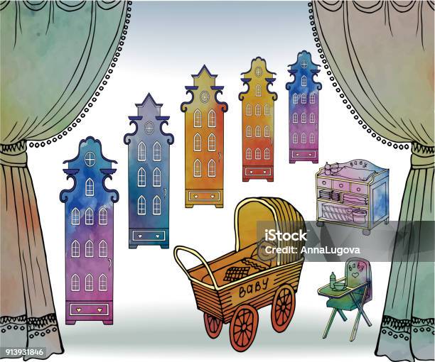 Banner Big Baby Stroller Watercolor Stock Illustration - Download Image Now - Amsterdam, Apartment, Austria