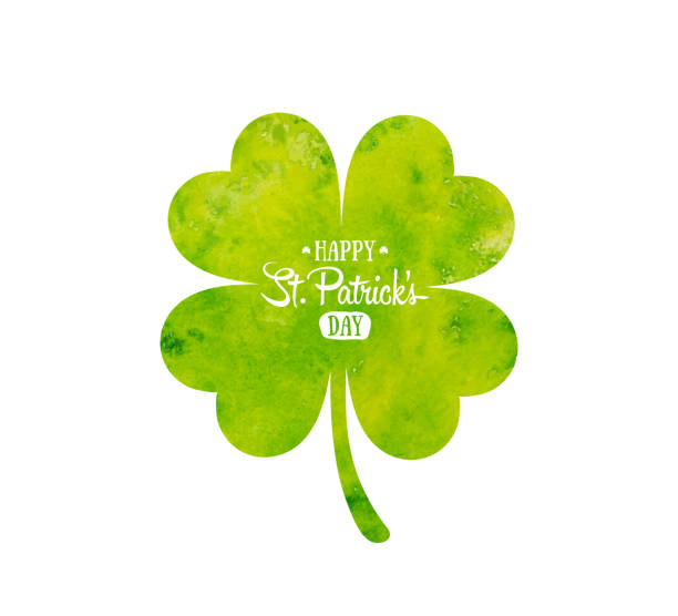 Irish holiday Saint Patrick's Day. Green watercolor quatrefoil clover. Vector illustration with four-leaf clover for greeting card, poster, celebration banner st patricks day clover stock illustrations