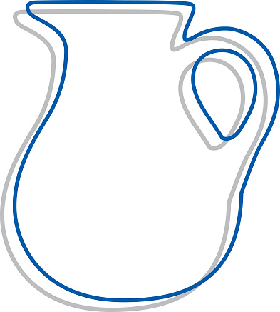 Vector illustration of of a blue line art water pitcher with a gray shadow.