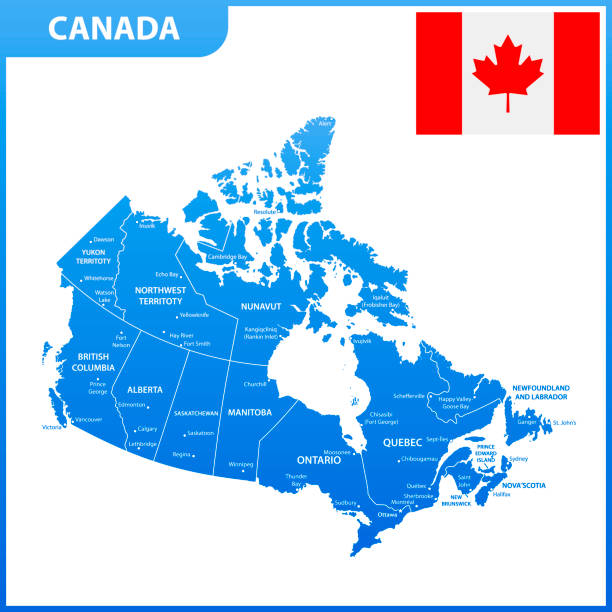지역 또는 국가 및 도시, 수도와 캐나다의 상세한 지도 - alberta map canada province stock illustrations