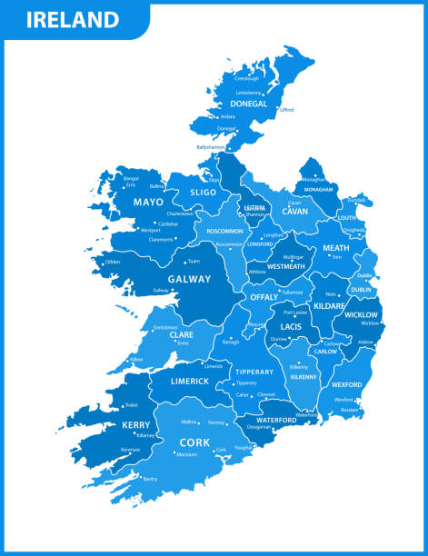 szczegółowa mapa irlandii z regionami lub państwami i miastami, stolicami - munster province illustrations stock illustrations