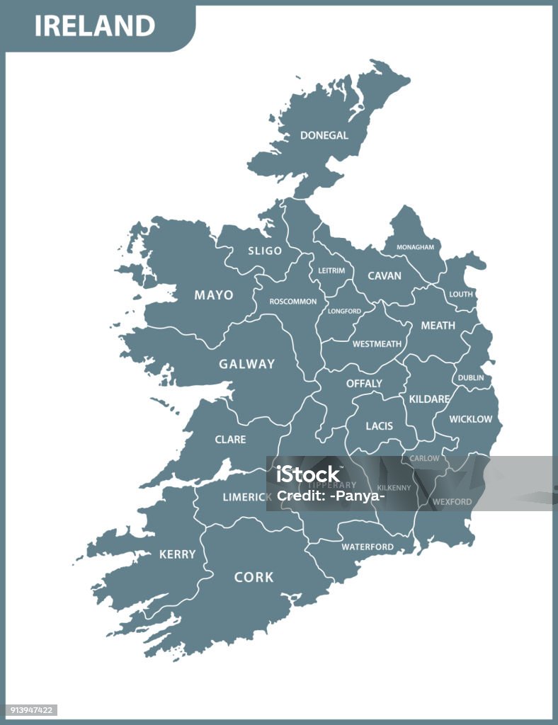 La carte détaillée de l’Irlande avec les régions ou États - clipart vectoriel de Carte libre de droits