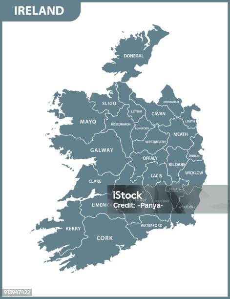 La Carte Détaillée De Lirlande Avec Les Régions Ou États Vecteurs libres de droits et plus d'images vectorielles de Carte