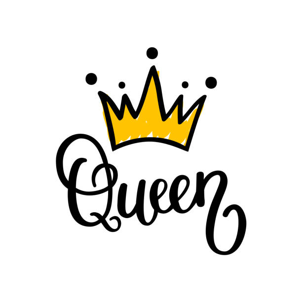 illustrazioni stock, clip art, cartoni animati e icone di tendenza di design calligrafico vettoriale della corona regina - queen