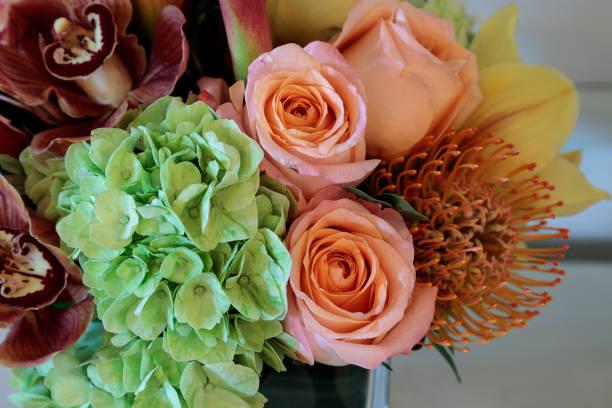istock Bouquet of flowers including roses, orchids, 913954554