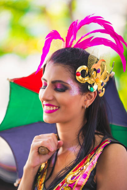 OLINDA, BRAZIL, JANUARY 29 - 2018 - Brazilian Carnival. Native wearing carnival costumes in Alto da Sé in the Olinda town, Pernambuco, Brazil.