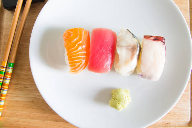 Sushi set on white plate. Janpan food