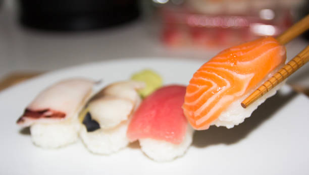 istock Sushi set on white plate. Janpan food 913961044