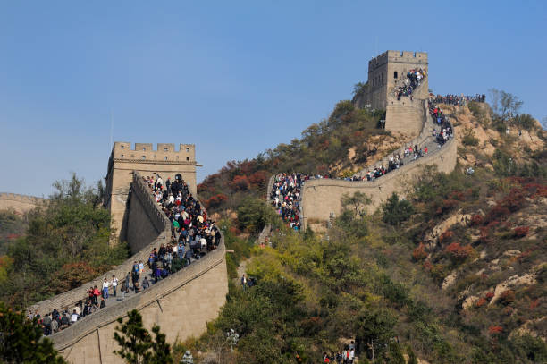 People visit Badaling Great Wall in autumn, Beijing