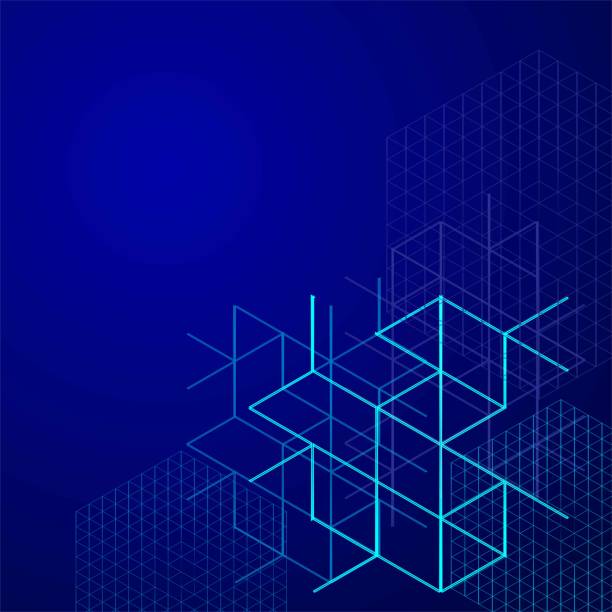 ilustrações de stock, clip art, desenhos animados e ícones de digital abstract boxes on blue background. lines and cube vector illustration. - architecture backgrounds