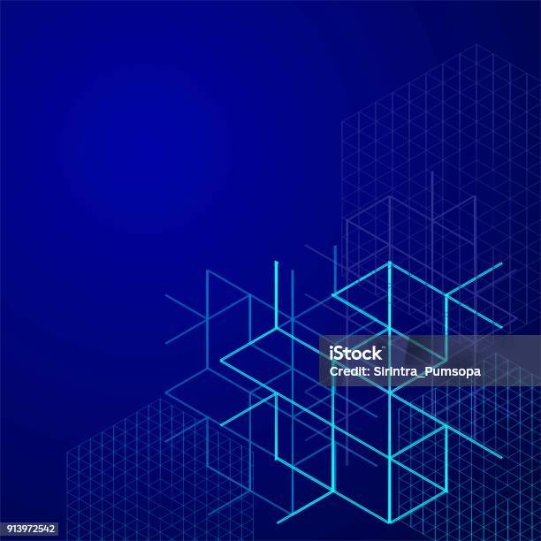 Digital Abstract Boxes On Blue Background Lines And Cube Vector Illustration Stock Illustration - Download Image Now