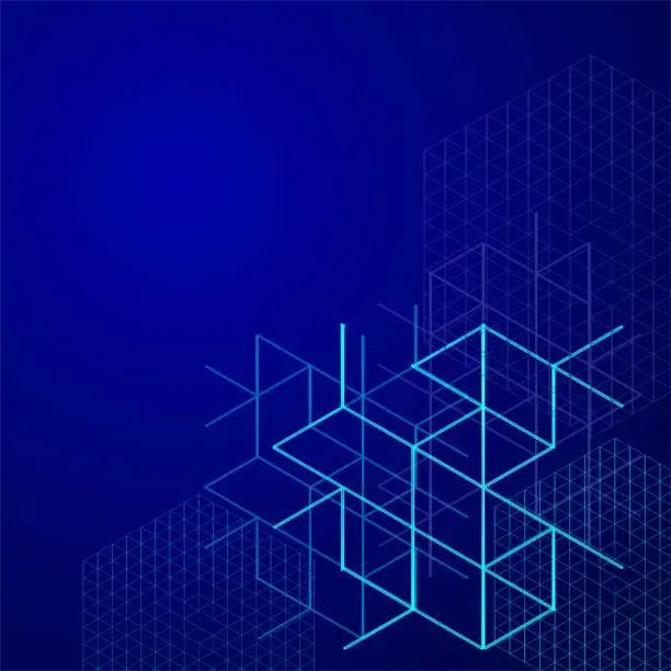 Vector illustration of Digital abstract boxes on blue background. lines and cube Vector illustration.