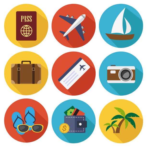 illustrations, cliparts, dessins animés et icônes de icônes de voyage  - travel passport suitcase journey