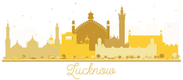 ilustraciones, imágenes clip art, dibujos animados e iconos de stock de horizonte de la ciudad india de lucknow silueta dorada. - lucknow