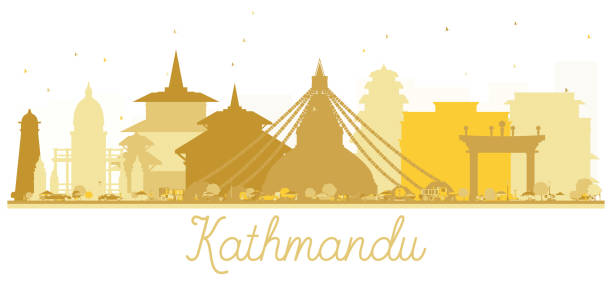 Kathmandu Nepal City Skyline Golden Silhouette. Kathmandu Nepal City Skyline Golden Silhouette. Vector Illustration. Simple Flat Concept for Tourism Presentation, Banner, Placard or Web Site. Kathmandu Cityscape with Landmarks. kathmandu people stock illustrations