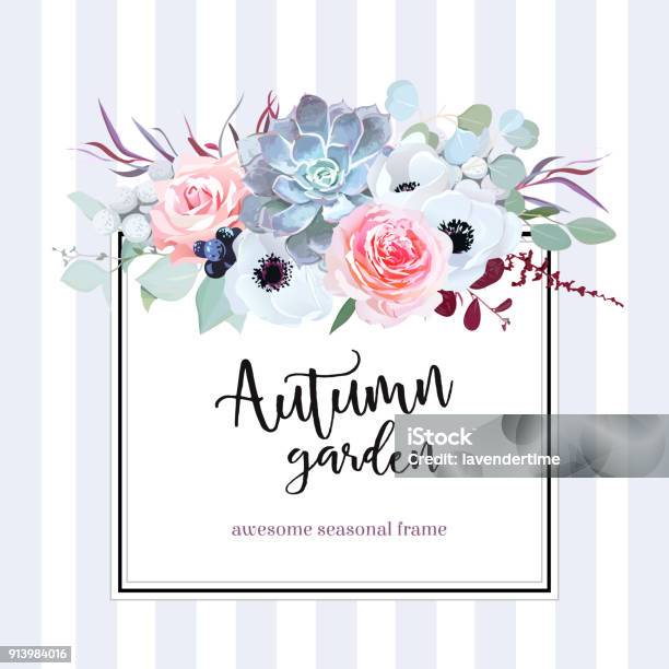 Square Floral Vector Design Card Stock Illustration - Download Image Now - Autumn, Flowerbed, Pink Color