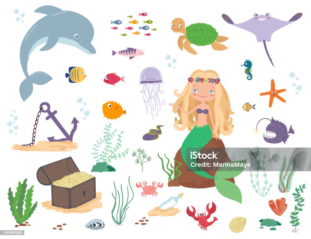 Ilustración de Sirena Animales Marinos Y Algas Vector Ilustración De  Dibujos Animados y más Vectores Libres de Derechos de Sirena - Seres  mitológicos acuáticos - iStock
