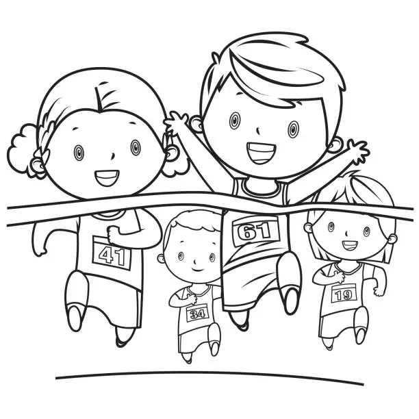 Vector illustration of Coloring book Running kids