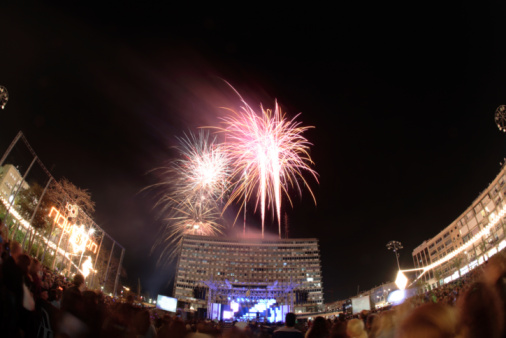 Fireworks show on Chao Phraya river in Bangkok, Thailand