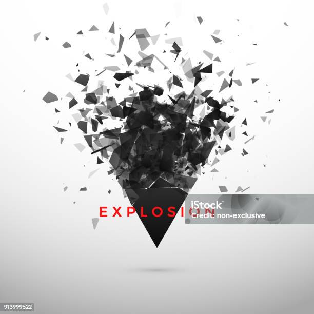 Shatter And Destruction Dark Triangle Effect Abstract Cloud Of Pieces And Fragments After Explosion Vector Illustration Isolated On Gray Background Stock Illustration - Download Image Now