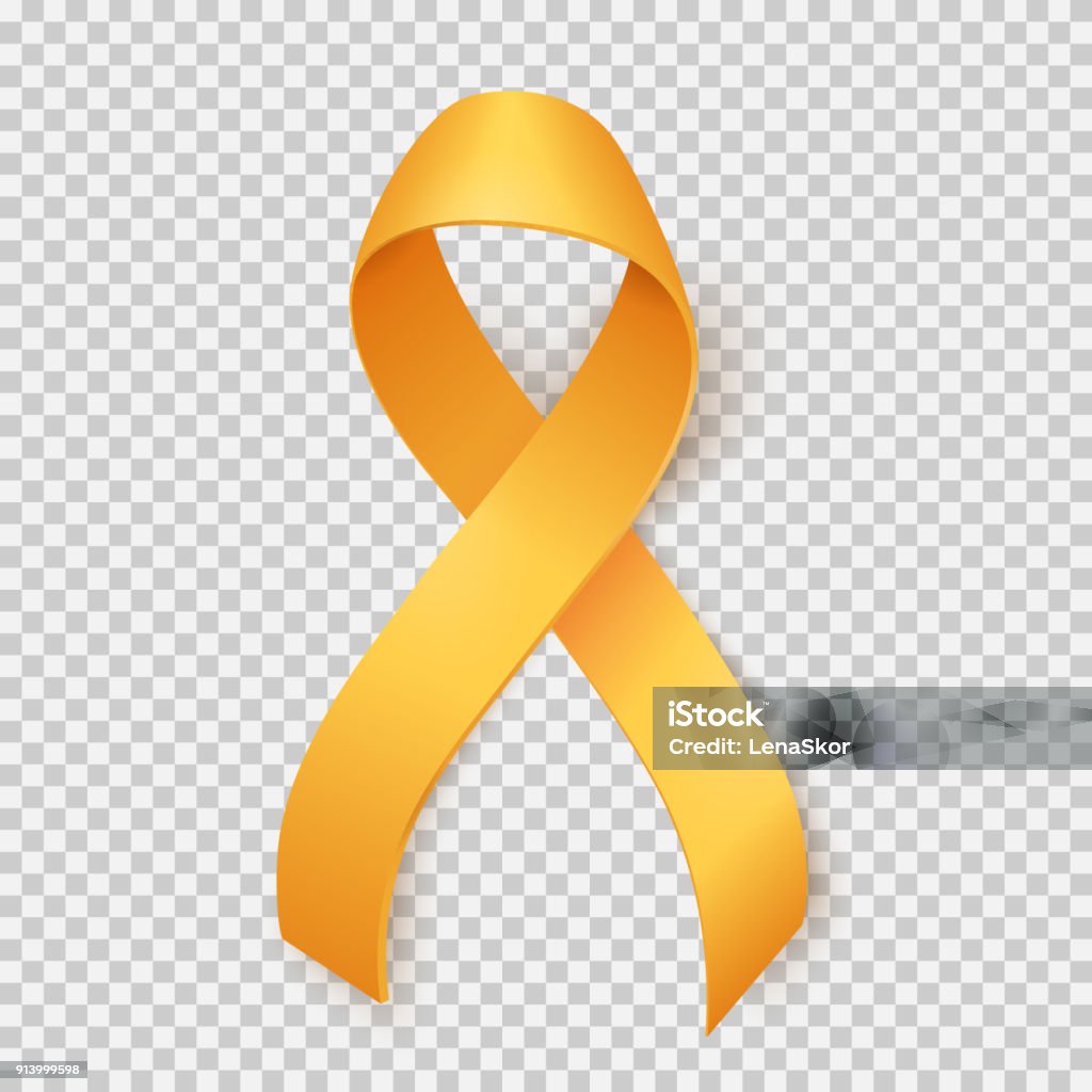 Childhood cancer day Realistic gold ribbon, childhood cancer awareness symbol, isolated over transparent background, vector illustration Tied Bow stock vector