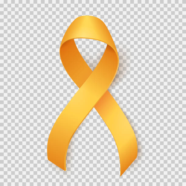 Childhood cancer day Realistic gold ribbon, childhood cancer awareness symbol, isolated over transparent background, vector illustration bow stock illustrations
