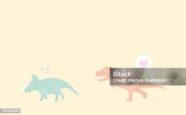 Tyrannosaurus Playing With Triceratops Vector Illustration Stock Illustration - Download Image Now