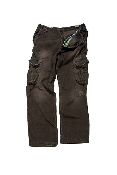 istock Brown Corduroy Cargo Pants on White Background 91400454