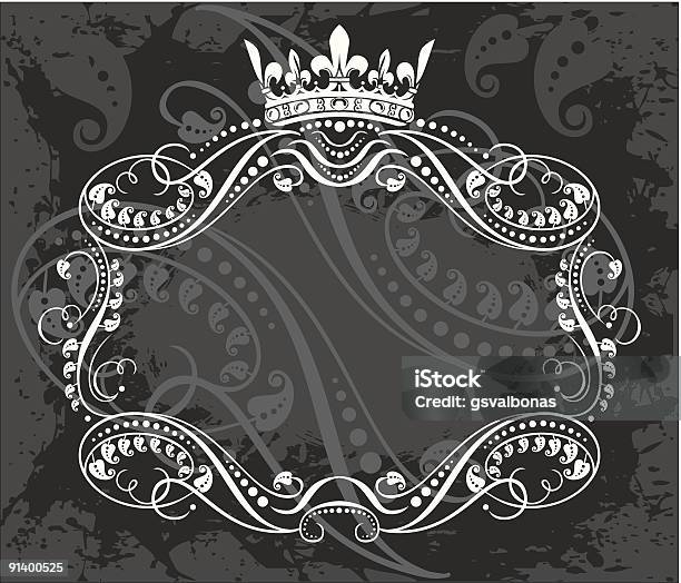 A Frame With Swirls And A Crown On Top Stock Illustration - Download Image Now - Backgrounds, Black Background, Border - Frame