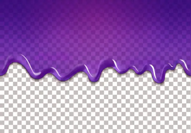 Vector illustration of Blueberry or blackberry flowing jam seamless horizontal transparent border