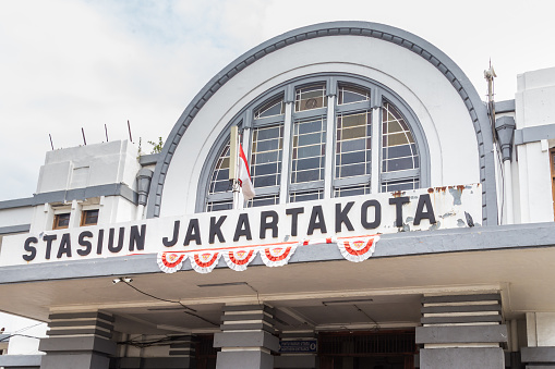 Jakarta, Indonesia - October, 28, 2017 Front view of the Jakarta Kota Station, Jakarta Indonesia