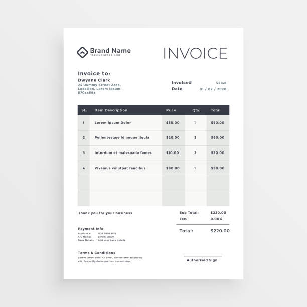 clean minimal invoice vector template design clean minimal invoice vector template design financial bill stock illustrations