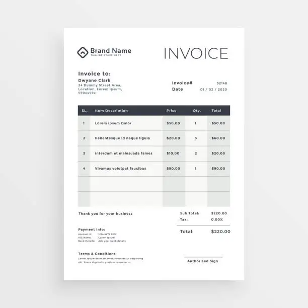 Vector illustration of clean minimal invoice vector template design