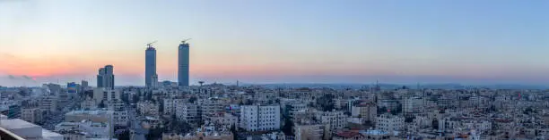 panoramic view Amman city - Jordan Gate towers beautiful sky winter