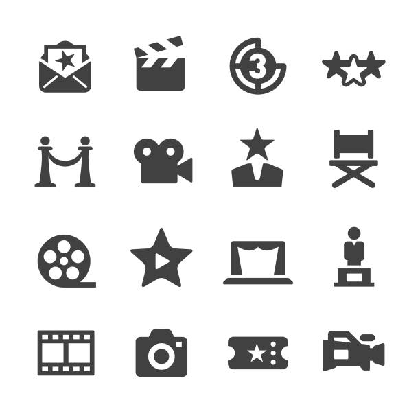 ilustrações de stock, clip art, desenhos animados e ícones de film industry icons - acme series - group of objects set symbol computer icon