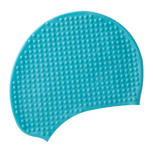 istock turquoise cap for swimming from rubber or silicone, on a white background 914034586