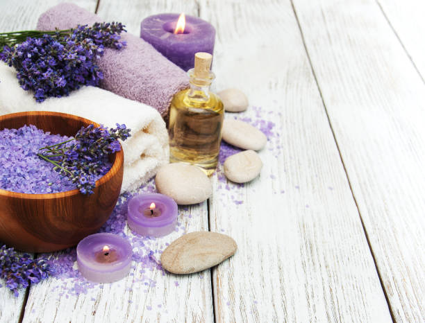 istock Spa products and lavender flowers 914045738