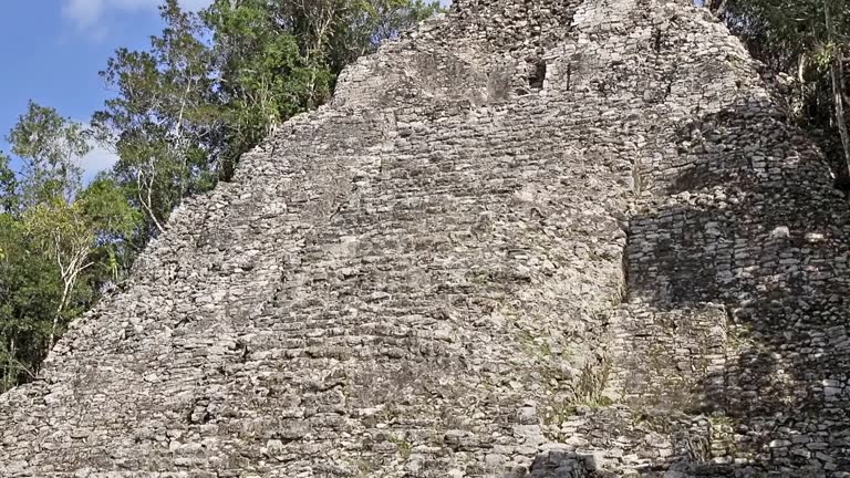 Archaeological sites of Pyramid of La Iglesia in Maya ruin complex of Cobá an Mayan step pyramid in Mexico