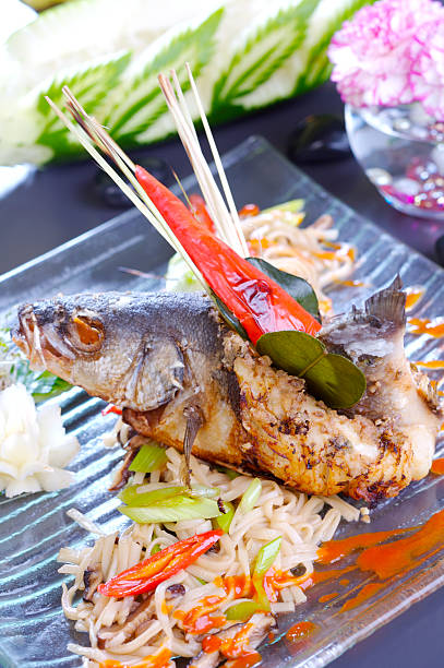 Fusion style steamfish with soya sauce and garnish