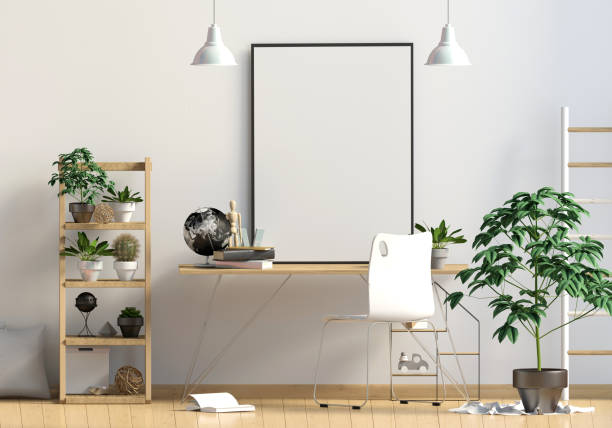 istock Modern contrast interior in the style scandinavian, a place for study. 3D illustration. poster mock up 914049200
