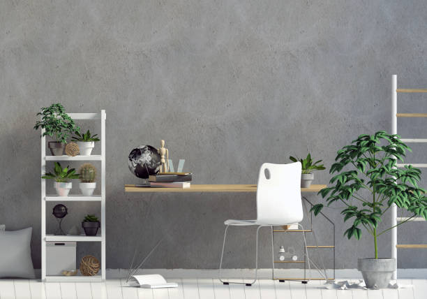 istock Modern interior in the style scandinavian, a place for study. 3D illustration. Wall mock up 914049222