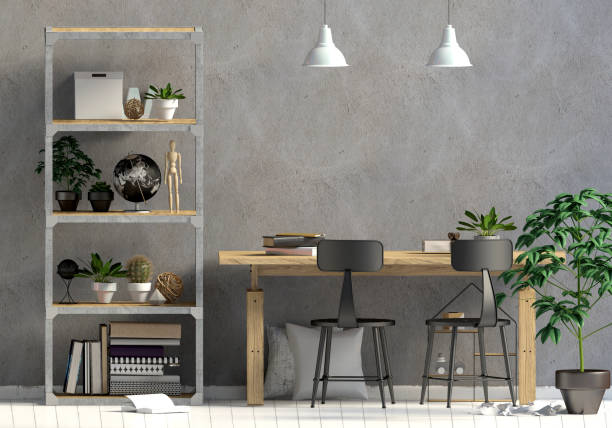 istock Modern interior in the style scandinavian, a place for study. 3D illustration. Wall mock up 914049250