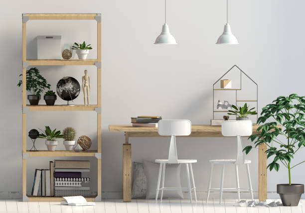 istock Modern interior in the style scandinavian, a place for study. 3D illustration. Wall mock up 914049266