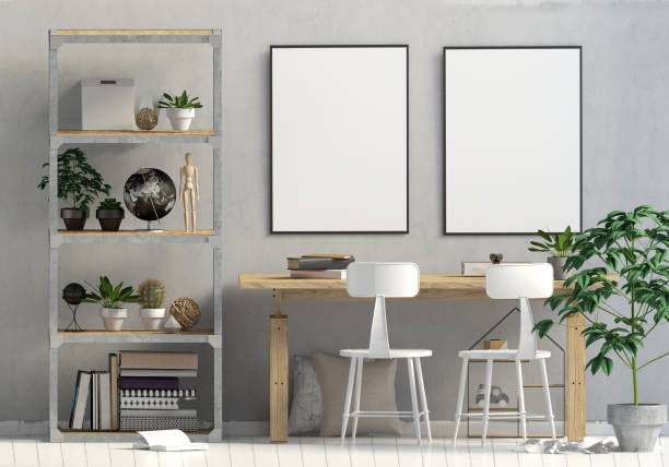 istock Modern contrast interior in the style scandinavian, a place for study. 3D illustration. poster mock up 914049296