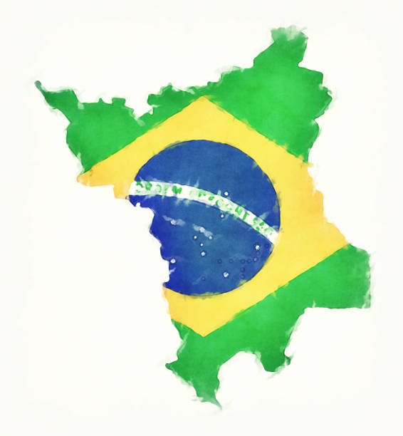 istock Roraima watercolor map with Brazilian national flag in front of a white background 914050866